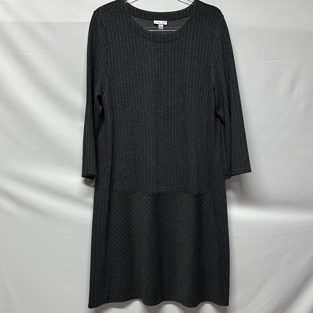 J. Jill Ponte Knit Shift Dress Gray Pinstripe 3/4 Sleeve Midi